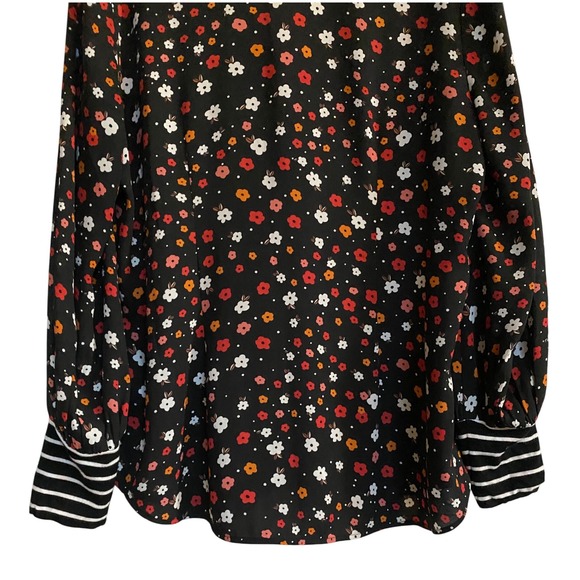 CAbi 3957 Cheerful Button Front Blouse Floral Mixed Stripe - Size L EUC - Picture 12 of 16